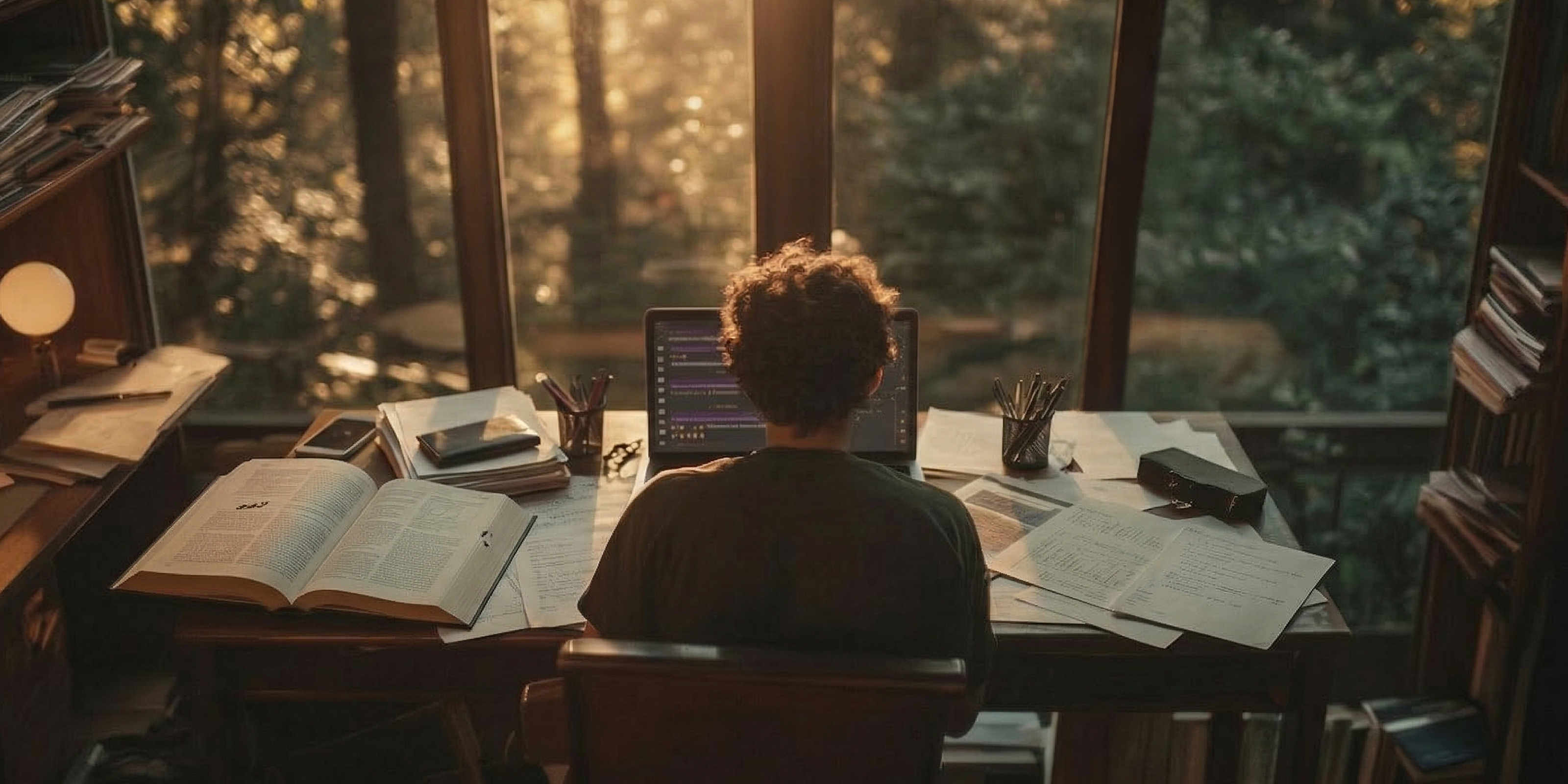 Student desk with laptop displaying TopScore adaptive learning platform